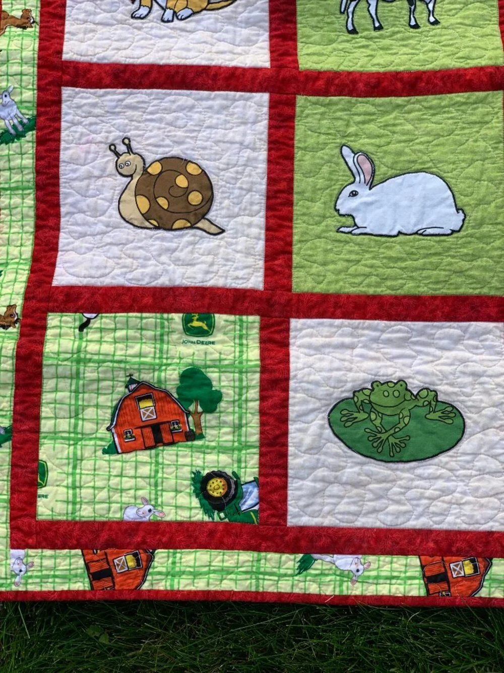 Vintage Handmade Patchwork Quilt John Deere Baby Toddler Lap Cottagecore Blanket